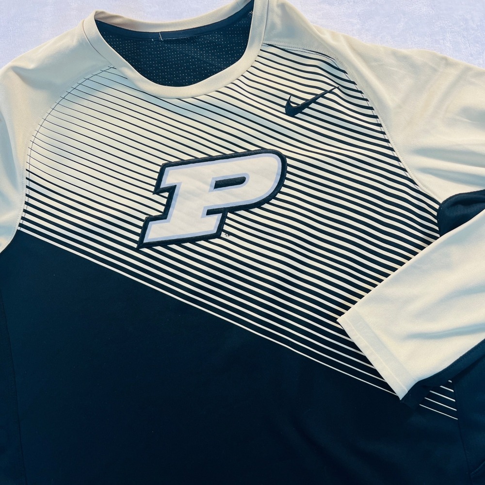 Nike Purdue Boilermakers Dri-FIT Long Sleeve Shirt Mens Black Gold Embroidered P